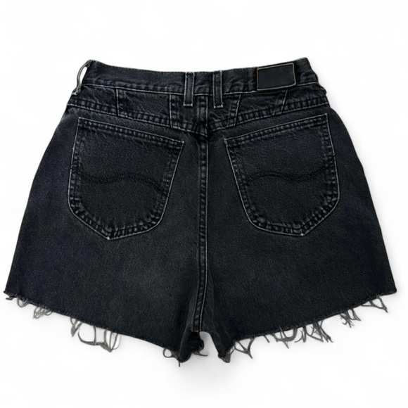Lee vintage black denim high waisted raw hem jean shorts - Picture 1 of 4